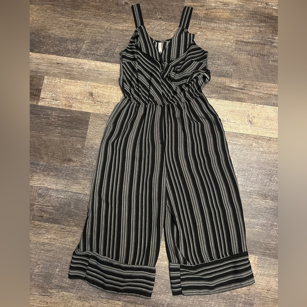 Xhilaration Black and Cream Striped Wide-Leg Jumpsuit